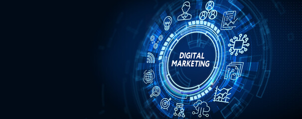 Obraz premium Business, Technology, Internet and network concept. Digital Marketing content planning advertising strategy concept.