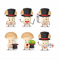 A slice enokitake Magician cartoon character perform on a stage