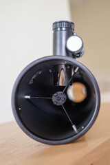 Inside of reflector optical telescope tube assembly primary mirror and secondary mirror. Telescope...