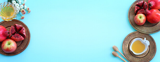 Rosh hashanah (jewish New Year holiday) concept. Traditional symbols