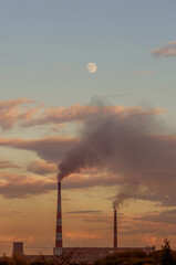 refinery at sunset