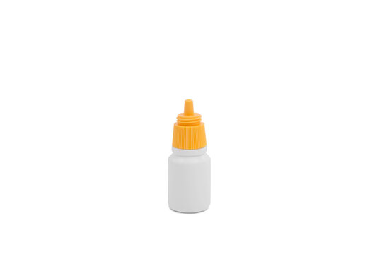 Medical equipment and eye drop isolated on white background.