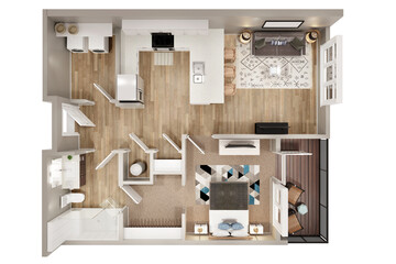 1bhk 3D floor plan  3d modelling render concept . - obrazy, fototapety, plakaty