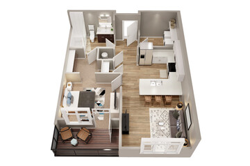 1bhk 3D floor plan  3d modelling render concept .
