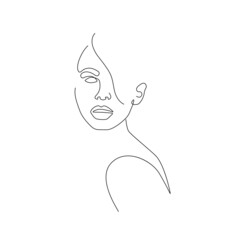 Woman Face Line Art Drawing. Abstract Female Head One Line Drawing for Wall Art, Fashion Prints, Posters. Art Sketch Print, Black And White Single Line Art, Feminine Poster. Vector EPS 10