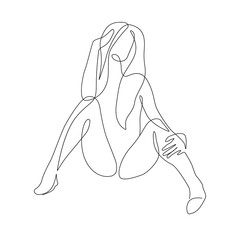 One Line Modern Nude Woman Drawing. Female Body Line Art Drawing for Wall Art Print, Poster, Banner. Trendy Minimalist Abstract Art with Naked Woman Back. Vector EPS 10
