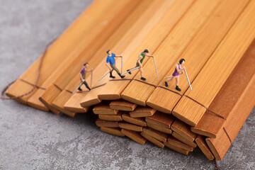 Hiker walking on bamboo slips