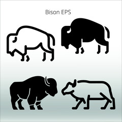 set of bison silhouettes, line isolated or logo isolated sign symbol vector, outline and stroke style Collection of high-quality vector illustration,