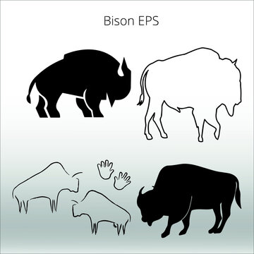 set of bison silhouettes, line isolated or logo isolated sign symbol vector, outline and stroke style Collection of high-quality vector illustration,