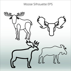 Fototapeta na wymiar Set of Moose Silhouettes, line isolated or logo isolated sign symbol vector, outline and stroke style Collection of high-quality vector illustration,