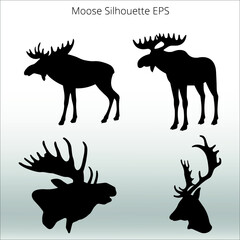 Set of Moose Silhouettes, line isolated or logo isolated sign symbol vector, outline and stroke style Collection of high-quality vector illustration,