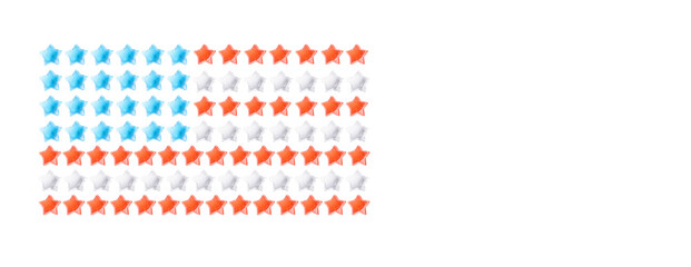 Independence Day July 4th. decorative stars of blue, red and white placed in the form of a pattern of the flag of the United States on a white background. holiday long banner with place for text