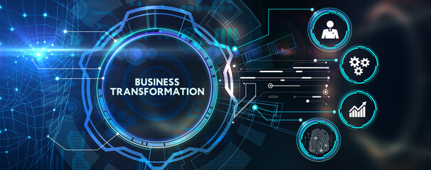 The concept of business, technology, the Internet and the network.  virtual screen of the future and sees the inscription: Business transformation