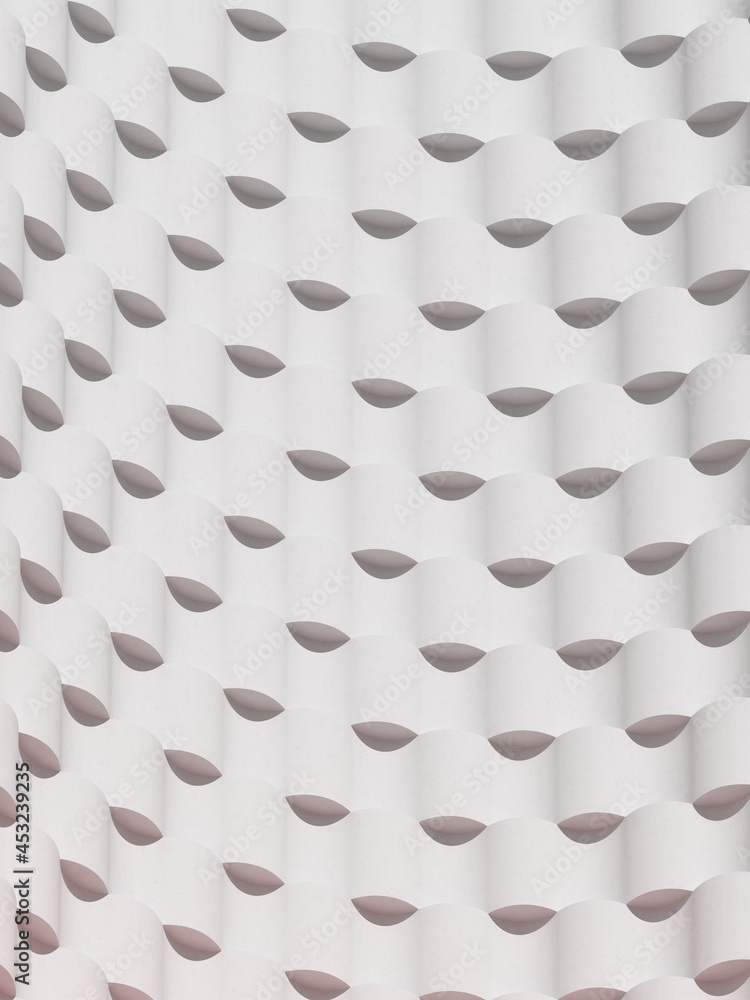 Poster Abstract white geometric architecture, wave pattern, modern building facade design. 3d rendering.