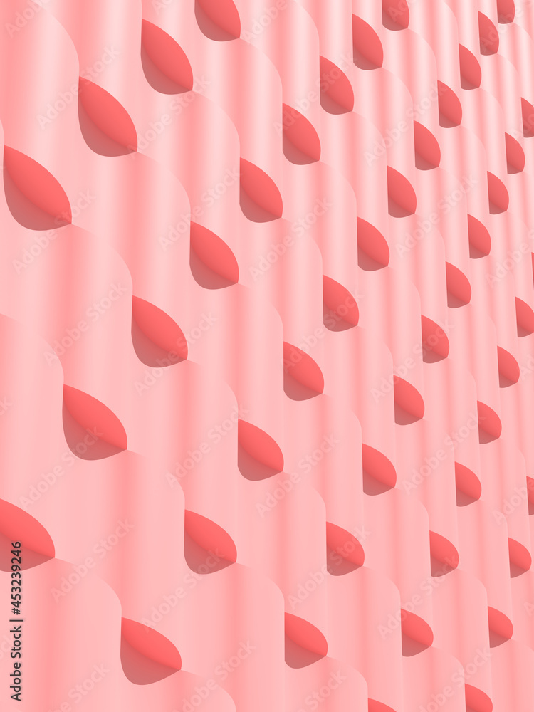 Poster Abstract pink geometric architecture, wave pattern, modern building facade design. 3d rendering.