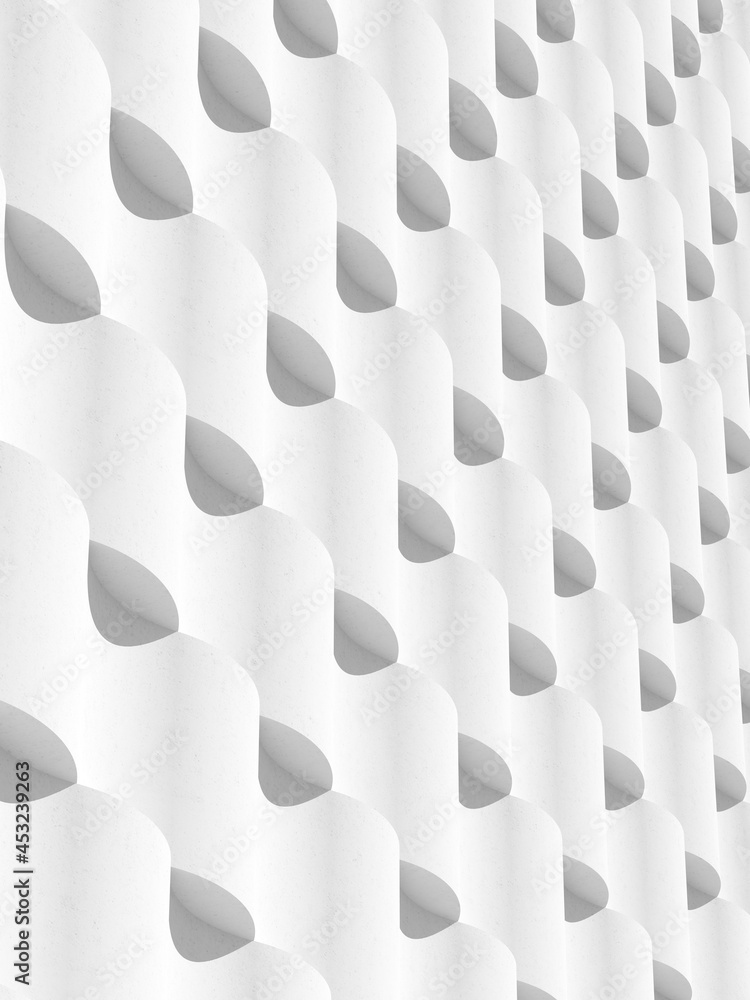 Poster Abstract white geometric architecture, wave pattern, modern building facade design. 3d rendering.