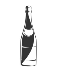 Champagne bottle silhouette isolated on white background. Vector illustration