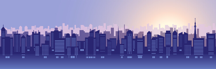 Fototapeta na wymiar Illustration of urban landscape with skyscrapers (dawn)