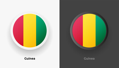 Fototapeta premium Set of two Guinea flag buttons in black and white background. Abstract shiny metallic rounded buttons with national country flag