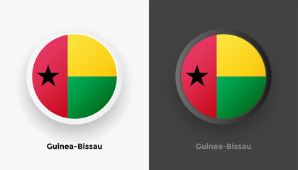Set of two Guinea-Bissau flag buttons in black and white background. Abstract shiny metallic rounded buttons with national country flag