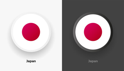 Set of two Japan flag buttons in black and white background. Abstract shiny metallic rounded buttons with national country flag