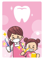 歯磨きをしよう　ハブラシを持った歯科衛生士と女の子