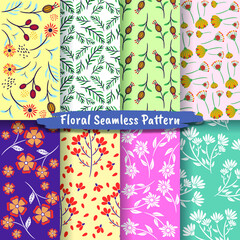 Set Of Abstract Floral Seamless Pattern