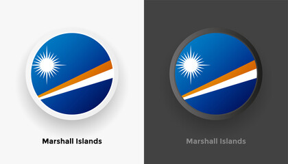 Set of two Marshall Islands flag buttons in black and white background. Abstract shiny metallic rounded buttons with national country flag