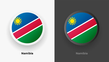 Set of two Namibia flag buttons in black and white background. Abstract shiny metallic rounded buttons with national country flag