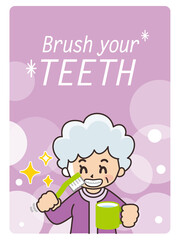 歯磨き　ハブラシを持ったシニア女性
