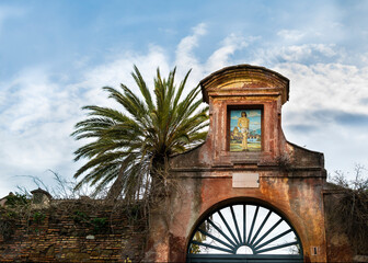 Gate of San Sebastiano al Palatino church, located on the Palatine Hill, Rome, Italy