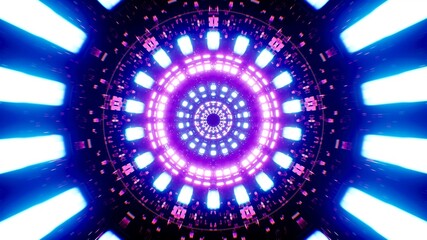 Glowing Blue Thick Neon Light in the Tunnel