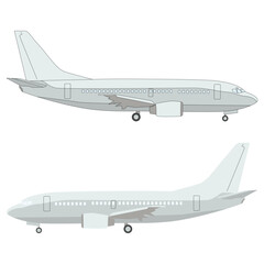 Set of passenger-cargo plane white grey silver with and without an outline