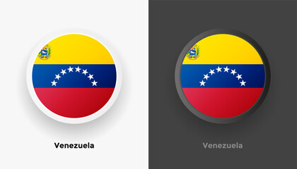 Set of two Venezuela flag buttons in black and white background. Abstract shiny metallic rounded buttons with national country flag