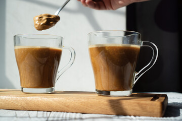 Cold or hot coffee with milk for two people