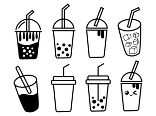 Bubble milk drink symbol icon, boba tea drink icons vector illustration