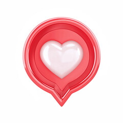Social media notification with heart icon isolated on white