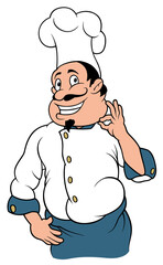 Smiling Chef Cook Character - Colored Cartoon Illustration Isolated on White Background, Vector