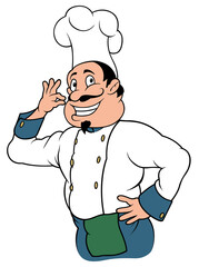 Smiling Chef Cook Character - Colored Cartoon Illustration Isolated on White Background, Vector