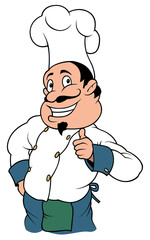 Smiling Chef Cook Character - Colored Cartoon Illustration Isolated on White Background, Vector