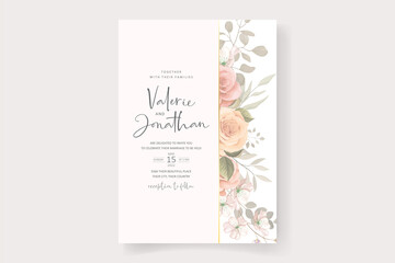Elegant wedding card template with blooming rose ornament