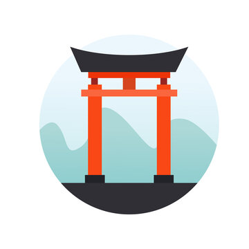 recommend clip art: A gate without flaps in a Shinto shrine (Torii), the beginning of the sacred territory. The culture of Japan. A vector image.