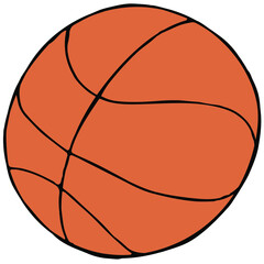 brown basketball ball - sports equipment, color vector illustration in doodle style with black outline