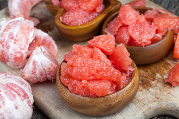 sour ripe grapefruit peeled and divided