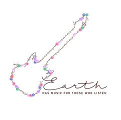 Guitar with leaves and twigs- watercolor floral quote