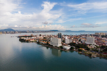 Naklejka na ściany i meble Aerial view of the coast of Georgetown, Penang island.