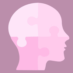 Human head, puzzle icon. Vector illustration, flat design. Colors-blue and pink