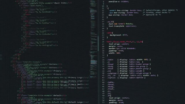 developer software source code on monitor screen. writing script of software developer. program coding. programmer editing code background. Technology background close up shot.