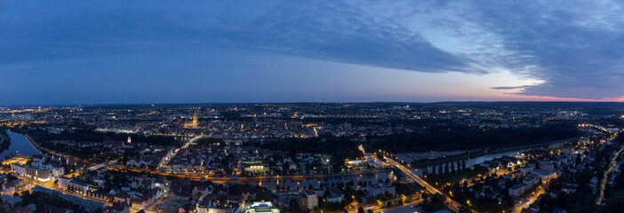 Aerial view of world famous skyline of Regensburg in Bavaria, Germany with cathedral and old town...