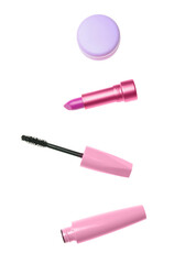 Set of makeup cosmetics on white background